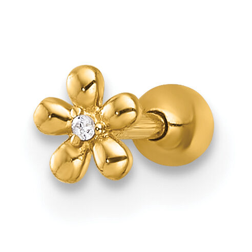 14k 18 Gauge Polished CZ Flower Labret Stud-BD309