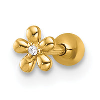 14k 18 Gauge Polished CZ Flower Labret Stud-BD309
