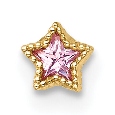 14k 22 Gauge Polished and Beaded Pink CZ Star Labret Stud-BD313