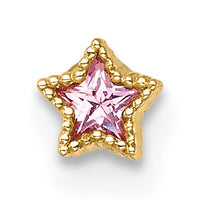 14k 22 Gauge Polished and Beaded Pink CZ Star Labret Stud-BD313