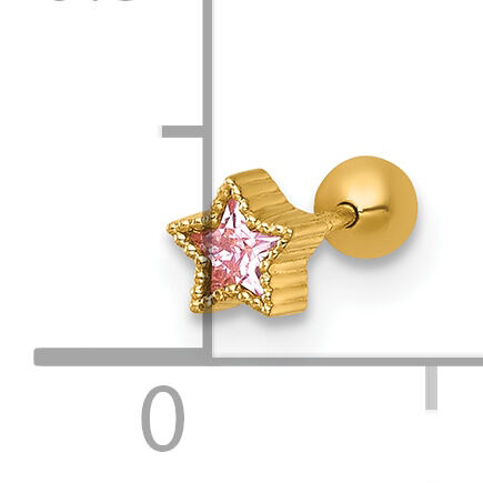14k 22 Gauge Polished and Beaded Pink CZ Star Labret Stud-BD313