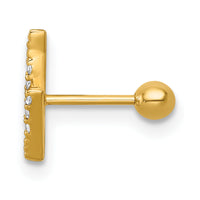 14k 21 Gauge Polished CZ Lightning Bolt Labret Stud-BD314