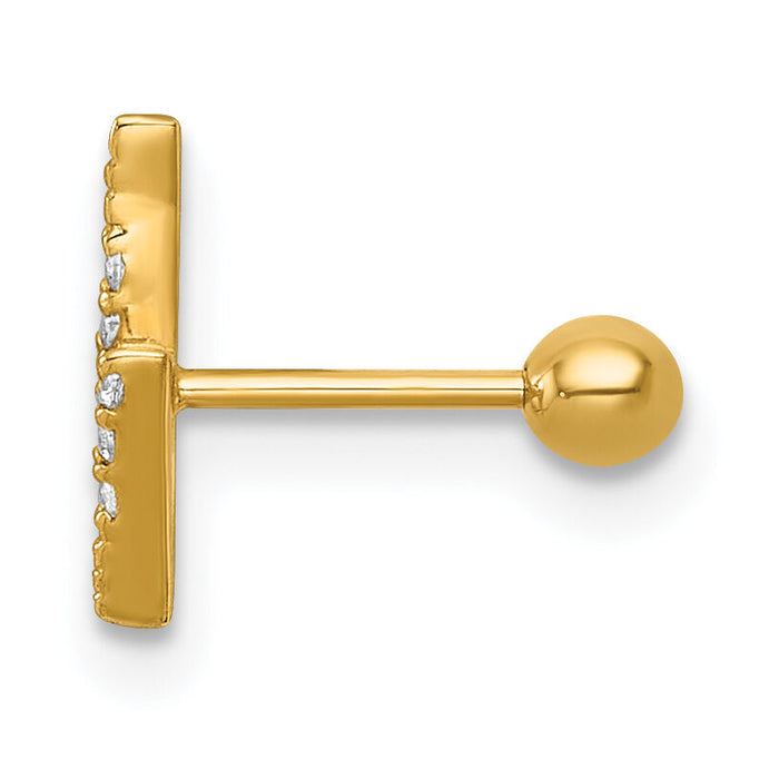 14k 21 Gauge Polished CZ Lightning Bolt Labret Stud-BD314