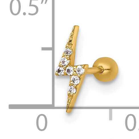 14k 21 Gauge Polished CZ Lightning Bolt Labret Stud-BD314