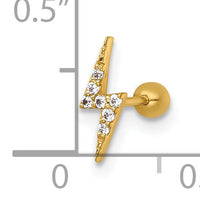 14k 21 Gauge Polished CZ Lightning Bolt Labret Stud-BD314