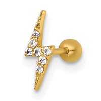14k 21 Gauge Polished CZ Lightning Bolt Labret Stud-BD314