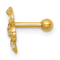 14k 16 Gauge Polished CZ Snake Labret Stud-BD316