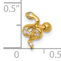 14k 16 Gauge Polished CZ Snake Labret Stud-BD316