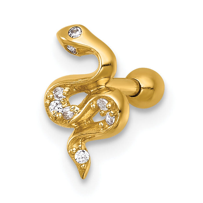 14k 16 Gauge Polished CZ Snake Labret Stud-BD316