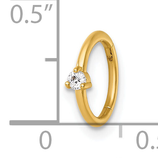 14k 18 Gauge Polished CZ 8.0mm Hinged Cartilage Ring-BD317