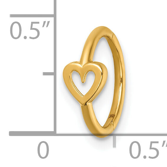 14k 16 Gauge Polished Open Heart 10.0mm Hinged Cartilage Ring-BD318