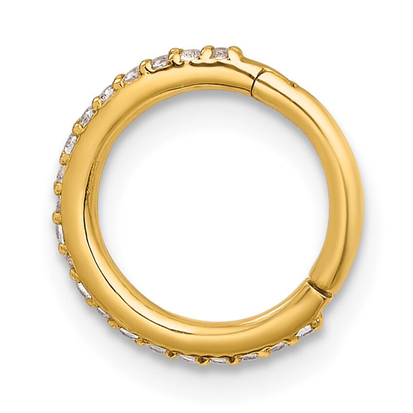 14k 16 Gauge Polished CZ 9.0mm Hinged Cartilage Ring-BD319