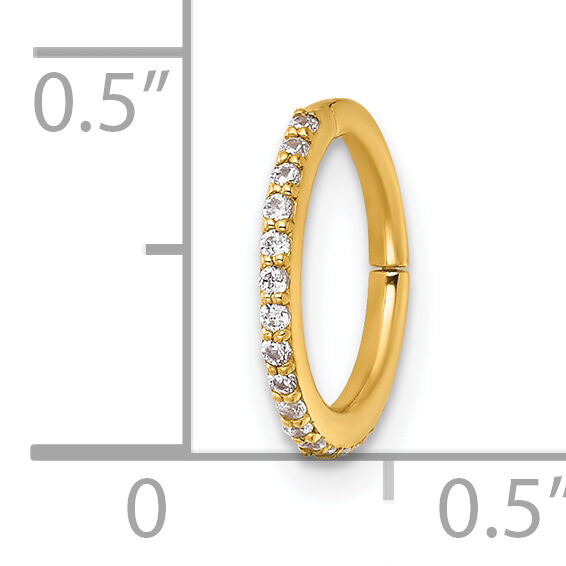 14k 16 Gauge Polished CZ 9.0mm Hinged Cartilage Ring-BD319