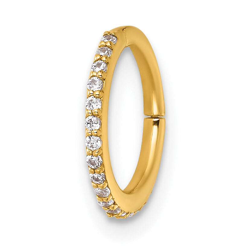 14k 16 Gauge Polished CZ 9.0mm Hinged Cartilage Ring-BD319
