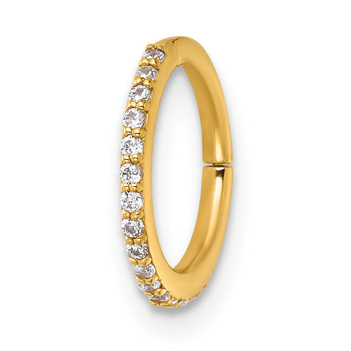 14k 16 Gauge Polished CZ 9.0mm Hinged Cartilage Ring-BD319