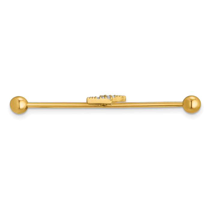 14k 16 Gauge Polished CZ Lightning Bolt Industrial Bar-BD320