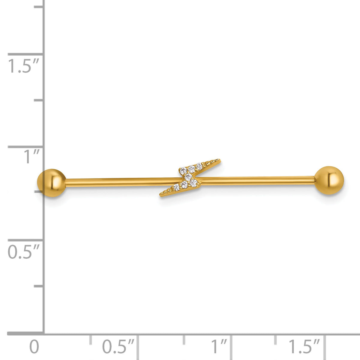 14k 16 Gauge Polished CZ Lightning Bolt Industrial Bar-BD320