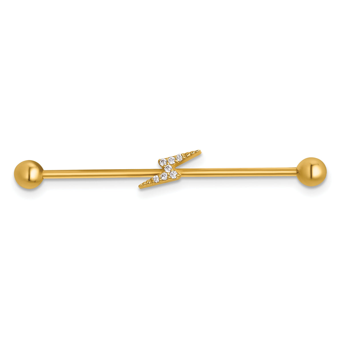 14k 16 Gauge Polished CZ Lightning Bolt Industrial Bar-BD320