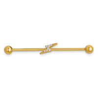 14k 16 Gauge Polished CZ Lightning Bolt Industrial Bar-BD320