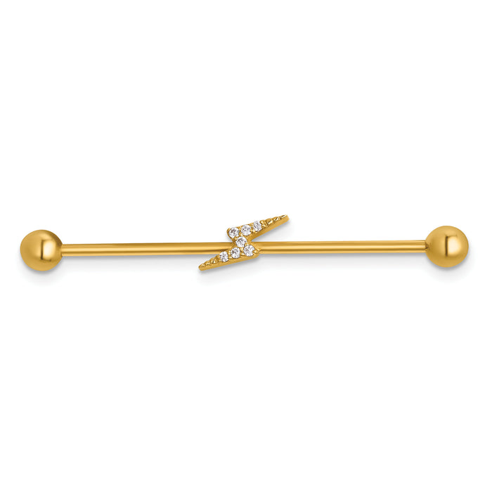14k 16 Gauge Polished CZ Lightning Bolt Industrial Bar-BD320
