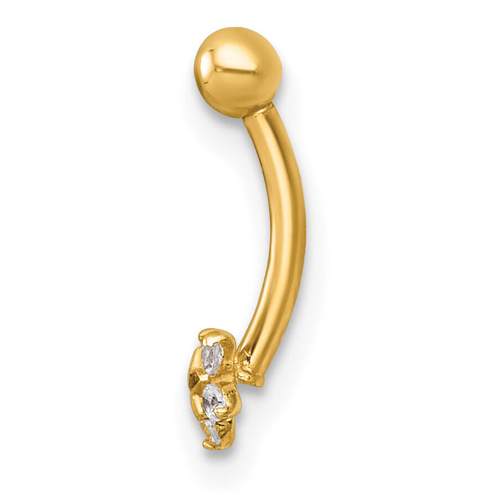 14k 16 Gauge Polished and Diamond-cut CZ Flower Eyebrow Ring-BD323