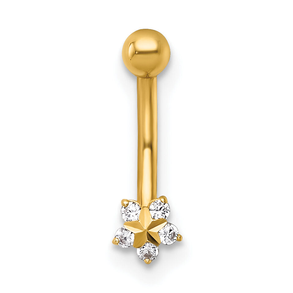 14k 16 Gauge Polished and Diamond-cut CZ Flower Eyebrow Ring-BD323