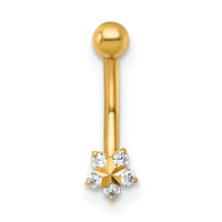 14k 16 Gauge Polished and Diamond-cut CZ Flower Eyebrow Ring-BD323