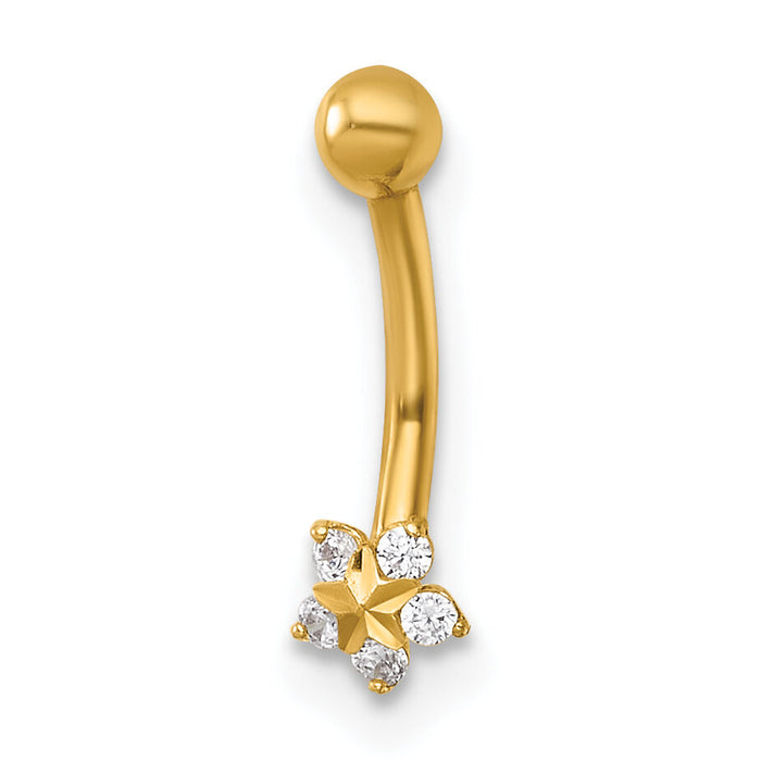 14k 16 Gauge Polished and Diamond-cut CZ Flower Eyebrow Ring-BD323