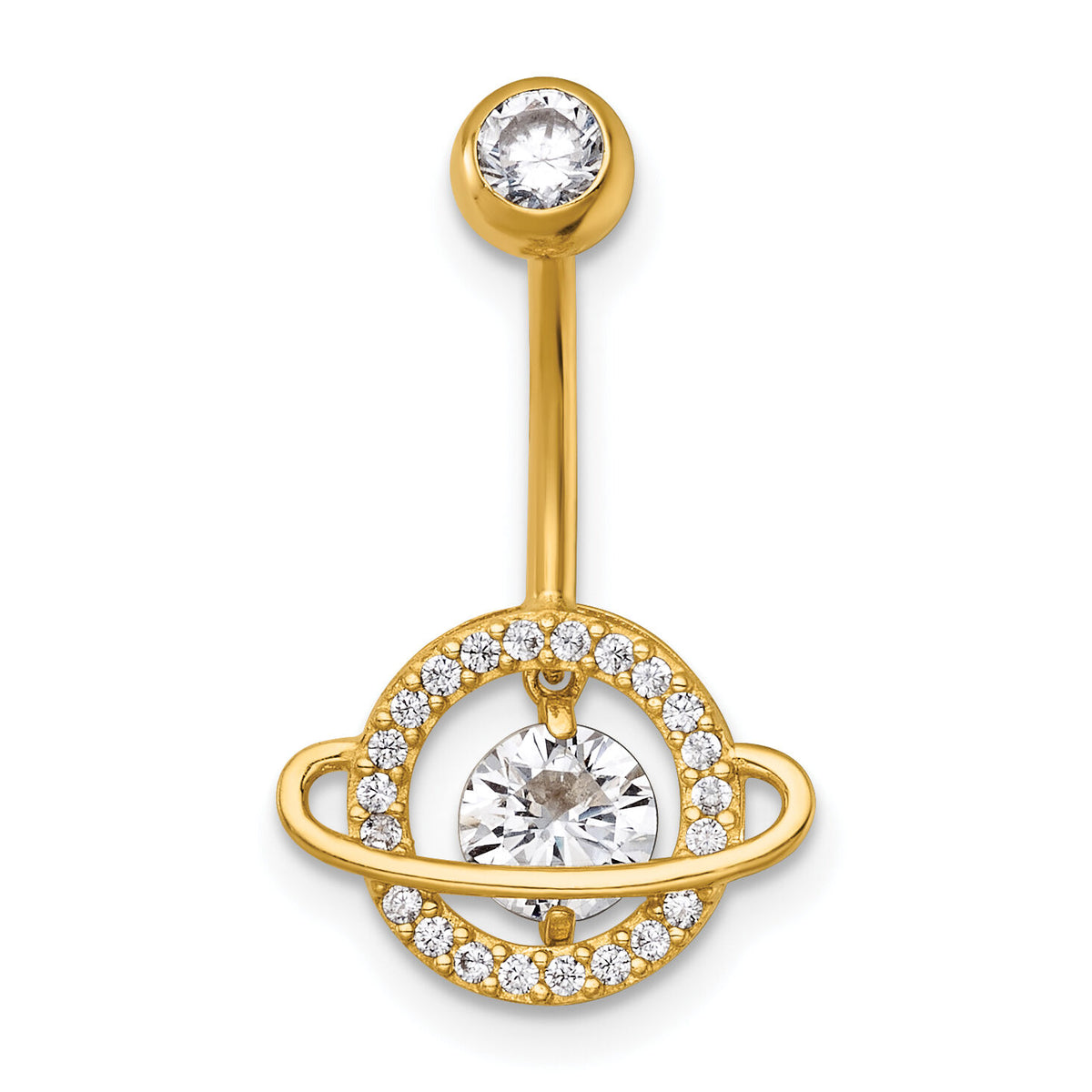14k 16 Gauge Polished Vibrant CZ Saturn/Planet Navel Ring-BD325