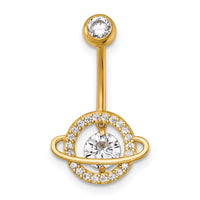 14k 16 Gauge Polished Vibrant CZ Saturn/Planet Navel Ring-BD325