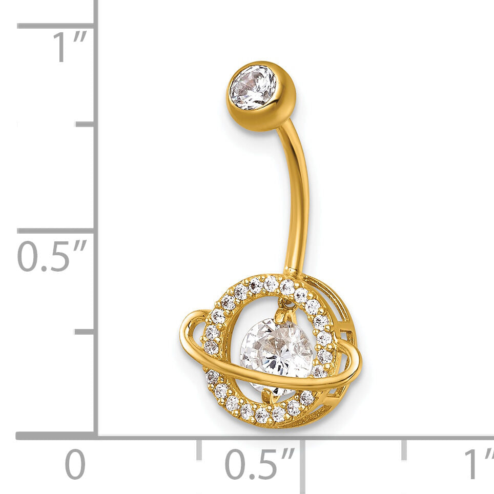 14k 16 Gauge Polished Vibrant CZ Saturn/Planet Navel Ring-BD325