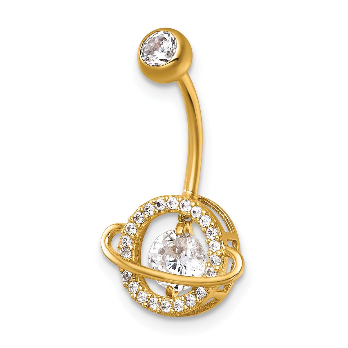 14k 16 Gauge Polished Vibrant CZ Saturn/Planet Navel Ring-BD325