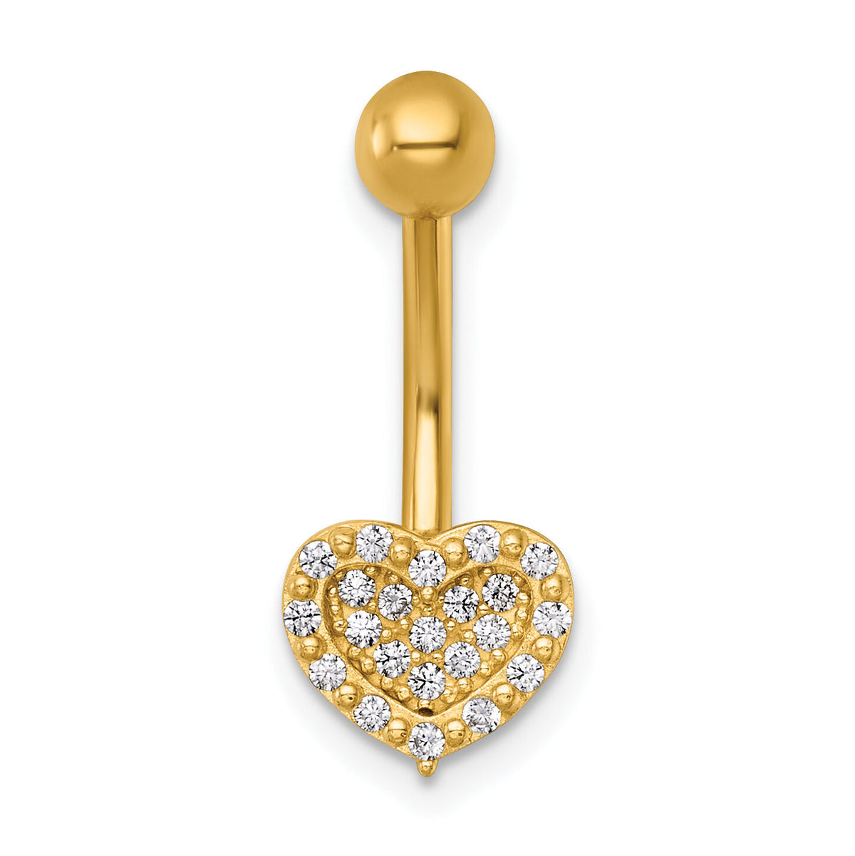 14k 14 Gauge Polished Pave CZ Heart Navel Ring-BD327