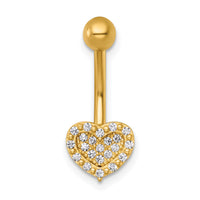 14k 14 Gauge Polished Pave CZ Heart Navel Ring-BD327