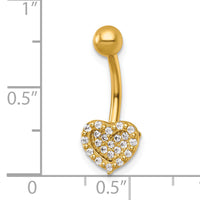 14k 14 Gauge Polished Pave CZ Heart Navel Ring-BD327