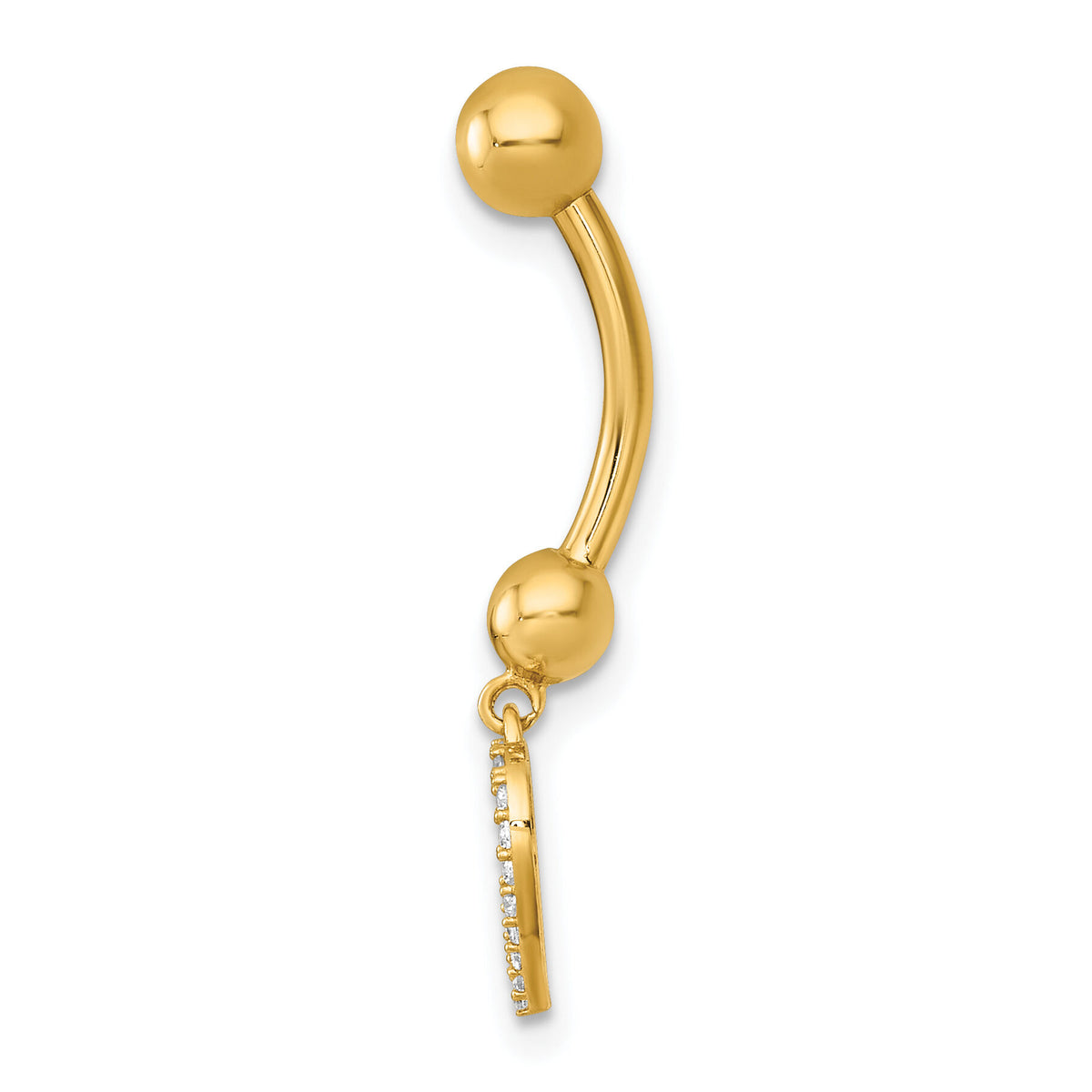 14k 14 Gauge Polished CZ Dangling Open Heart Navel Ring-BD329