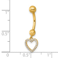 14k 14 Gauge Polished CZ Dangling Open Heart Navel Ring-BD329