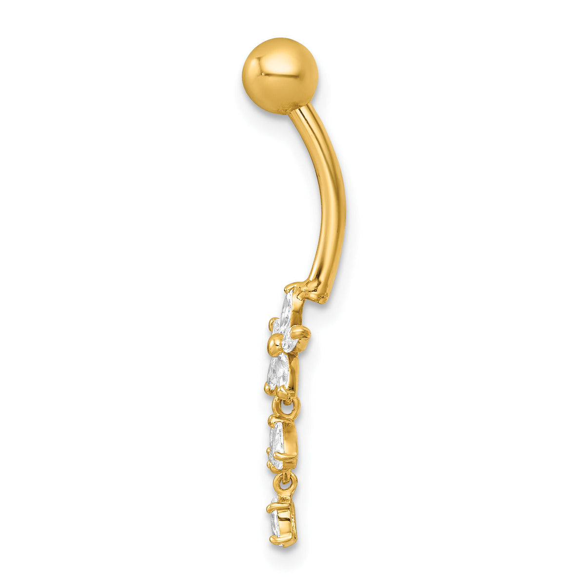 14k 14 Gauge Polished CZ Dangling Flower Navel Ring-BD330