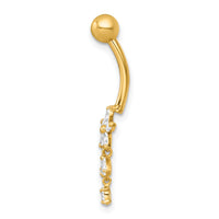 14k 14 Gauge Polished CZ Dangling Flower Navel Ring-BD330