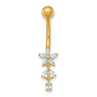 14k 14 Gauge Polished CZ Dangling Flower Navel Ring-BD330