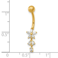 14k 14 Gauge Polished CZ Dangling Flower Navel Ring-BD330