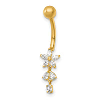 14k 14 Gauge Polished CZ Dangling Flower Navel Ring-BD330