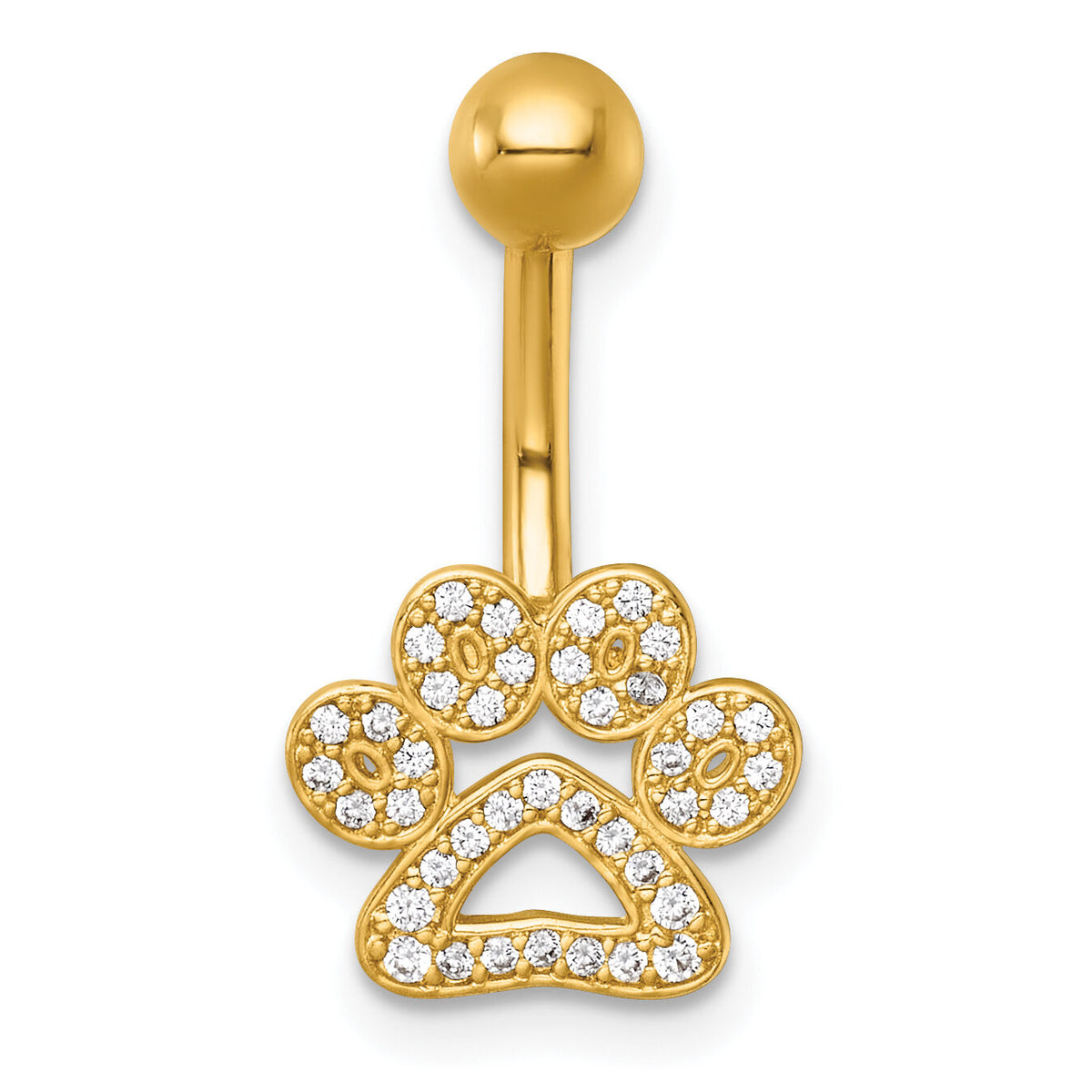 14k 14 Gauge Polished CZ Pawprint Navel Ring-BD331