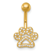14k 14 Gauge Polished CZ Pawprint Navel Ring-BD331