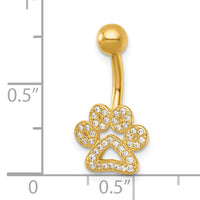 14k 14 Gauge Polished CZ Pawprint Navel Ring-BD331