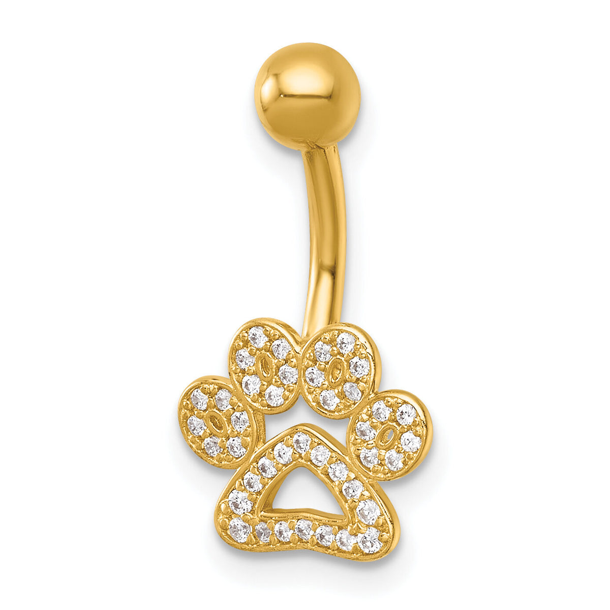 14k 14 Gauge Polished CZ Pawprint Navel Ring-BD331