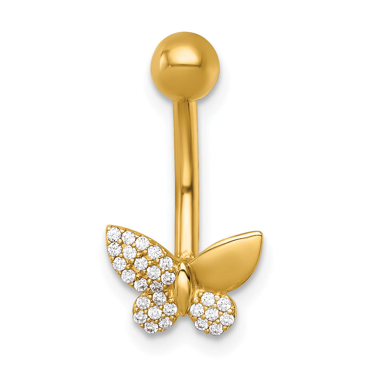 14k 14 Gauge Polished CZ Butterfly Navel Ring-BD332