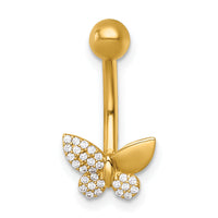 14k 14 Gauge Polished CZ Butterfly Navel Ring-BD332