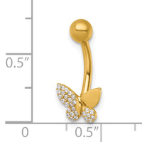 14k 14 Gauge Polished CZ Butterfly Navel Ring-BD332