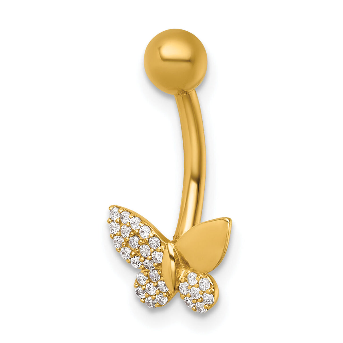 14k 14 Gauge Polished CZ Butterfly Navel Ring-BD332